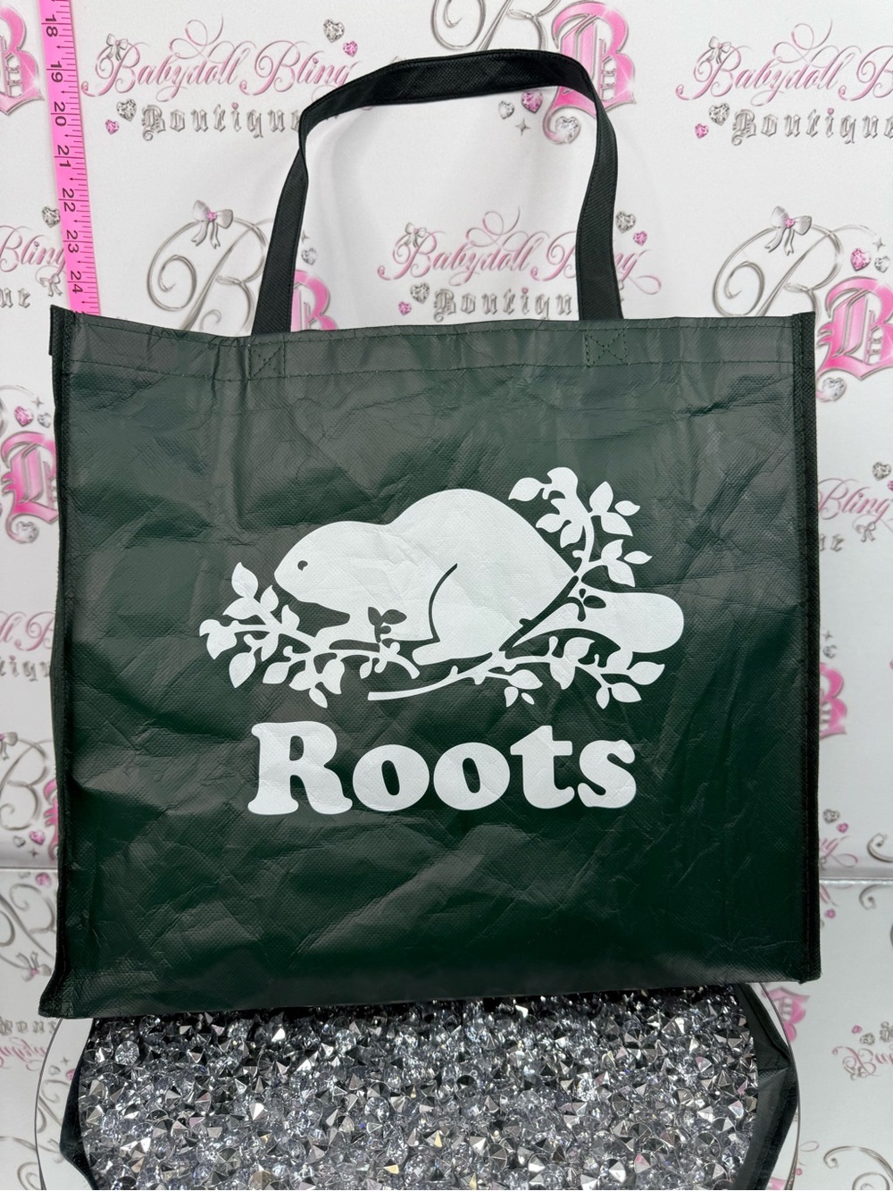 Roots bag green Tote Bag with White Beaver Logo
